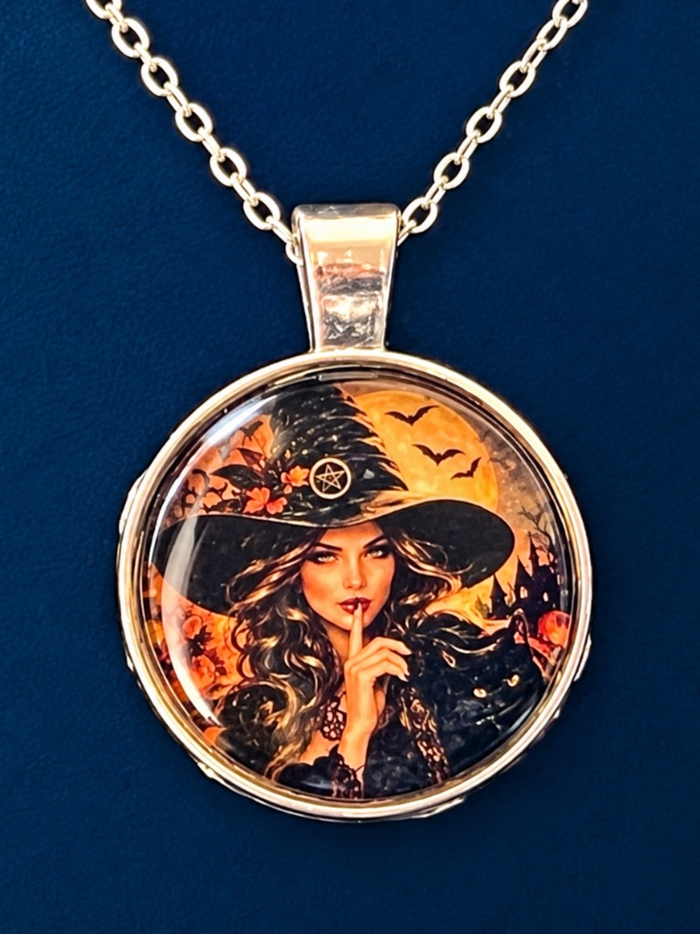 Dark Witch Pendant Necklace Halloween Theme Gothic Necklace – Mysterious Wizard